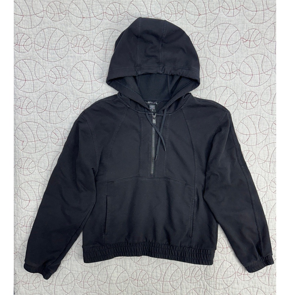 Athleta Forever Fleece 1/2 Zip Hoodie Black‎ Half Zip Pullover / Women's Small